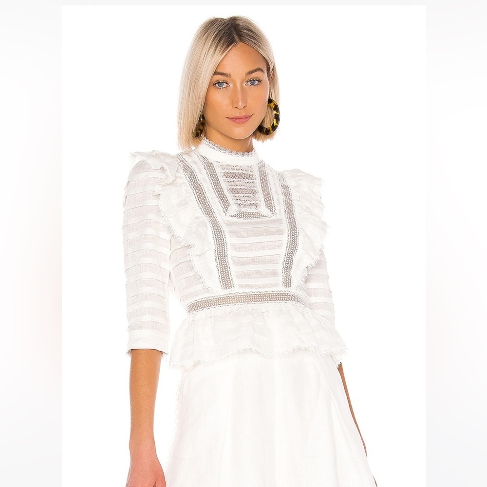 Zimmermann White Lace Ruffle Peplum Blouse